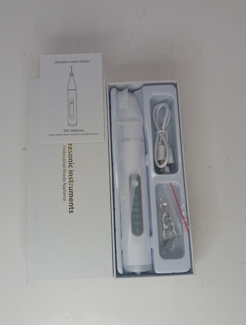 Electric Sonic Dental Plaque Remover Tool Kit Cleaning Whitening WHITE NIB